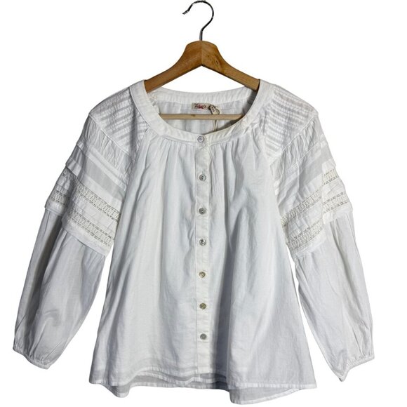Faherty Enna Button Up Blouse Top Womens XXS White Boho Flowy Organic Cotton NWT - Picture 4 of 16
